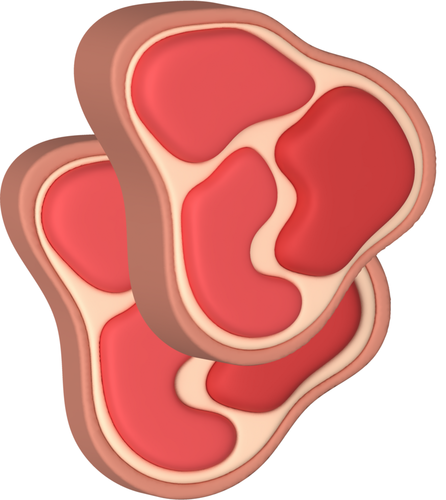 3D illustration. Fresh slices or meat. Marbling of pork or beef tenderloin for steak. png