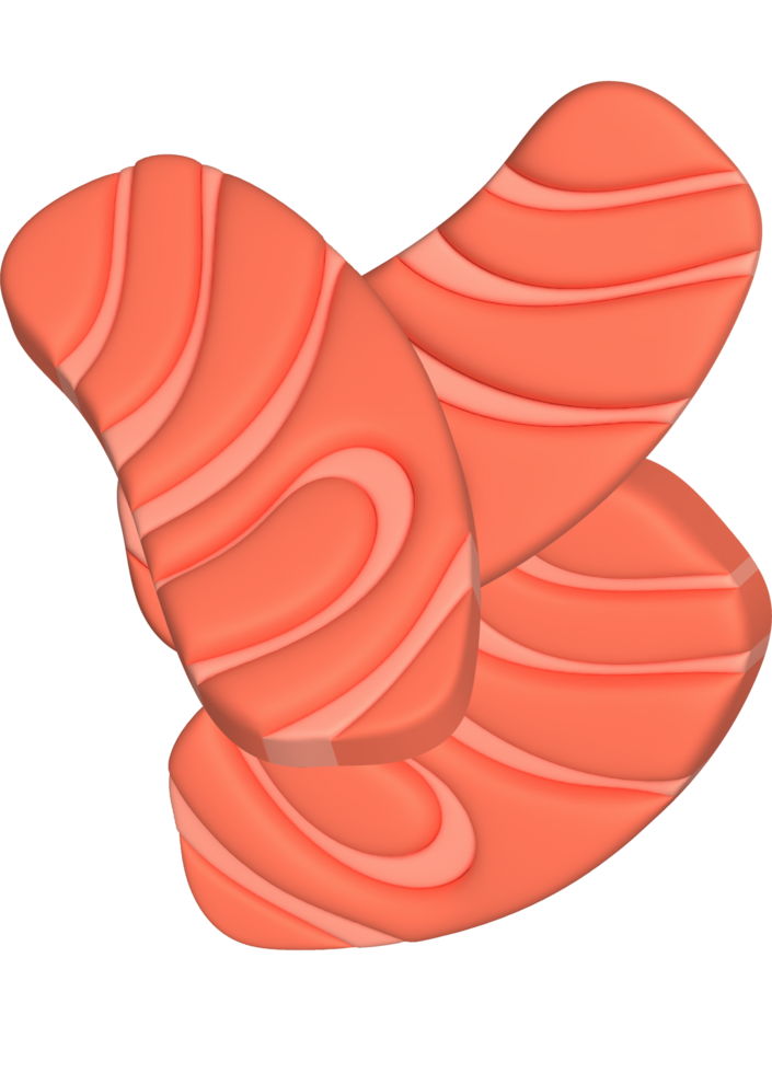 3D illustration, thick slices of raw salmon of fresh sashimi or trout sashimi png