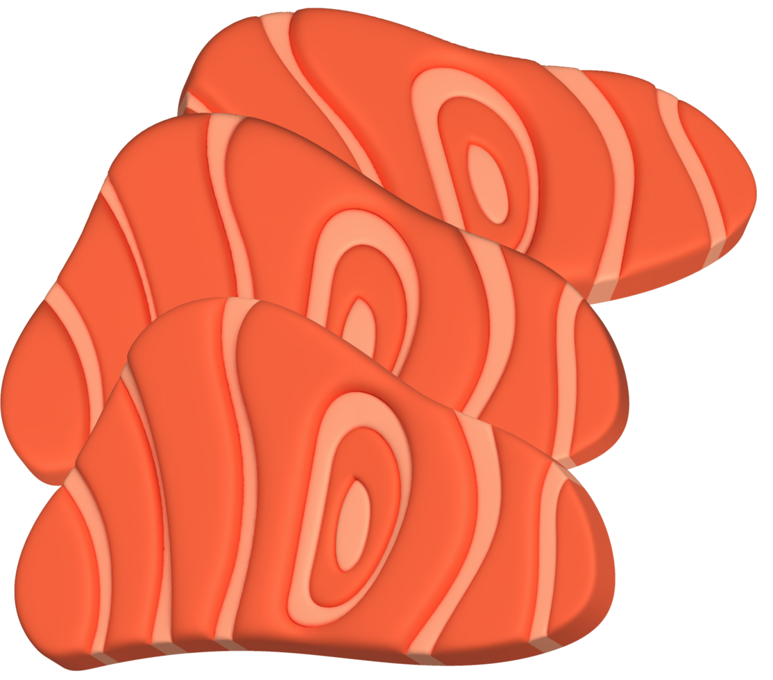 3D illustration, thick slices of raw salmon of fresh sashimi or trout sashimi png