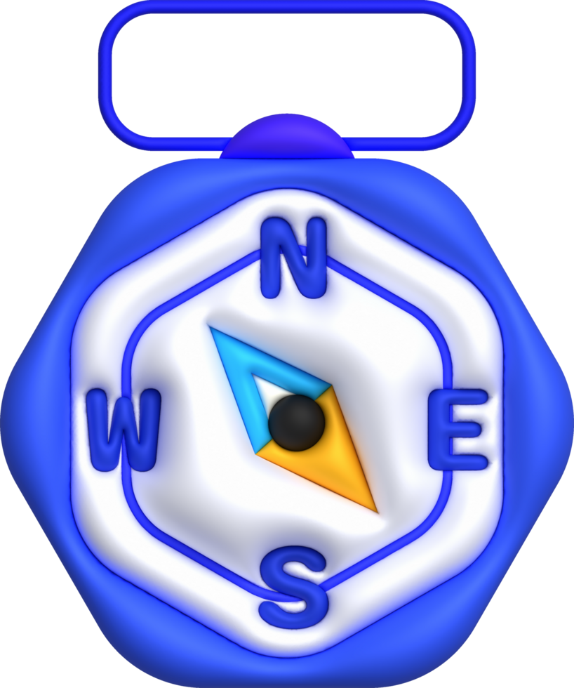 3D illustration. Compass tool. Navigation device. Compass object for