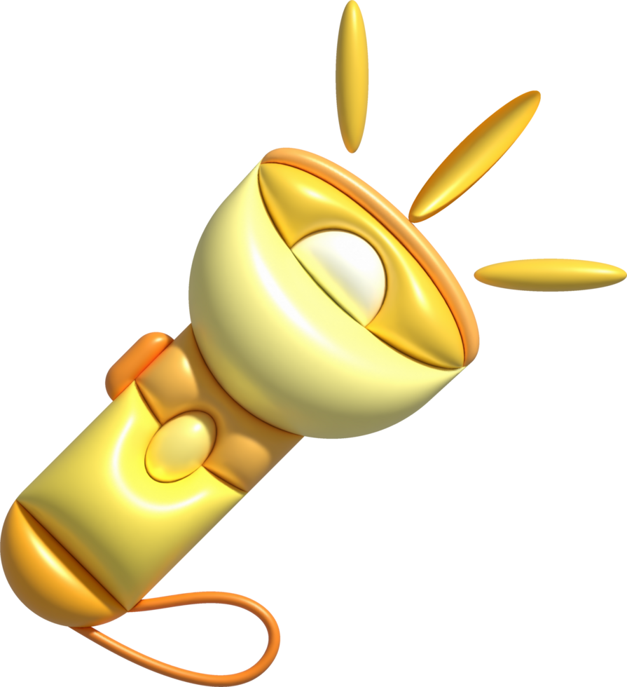 3d illustration flashlight with a bright beam. Electric lamp battery powered. Pocket flashlight png