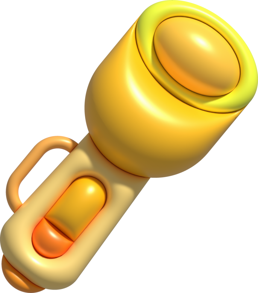 3d illustration flashlight with a bright beam. Electric lamp battery powered. Pocket flashlight png