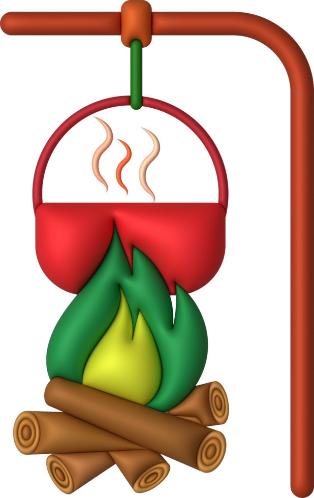 3d ilustración. cámping estufa Cocinando maceta. en un a leña fuego. png