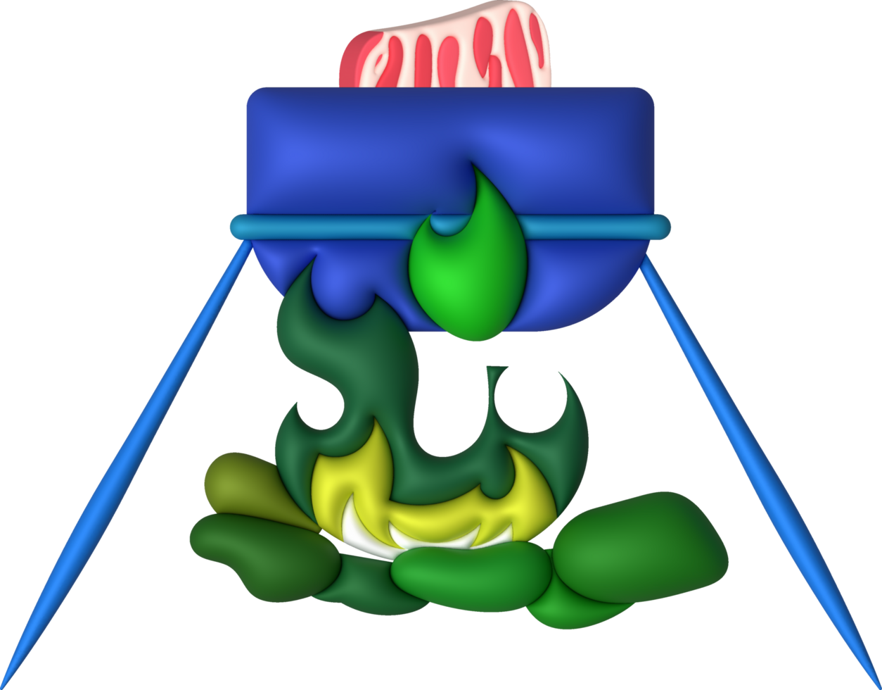 3d illustration. camping spis matlagning pott. på en vedeldad brand. png