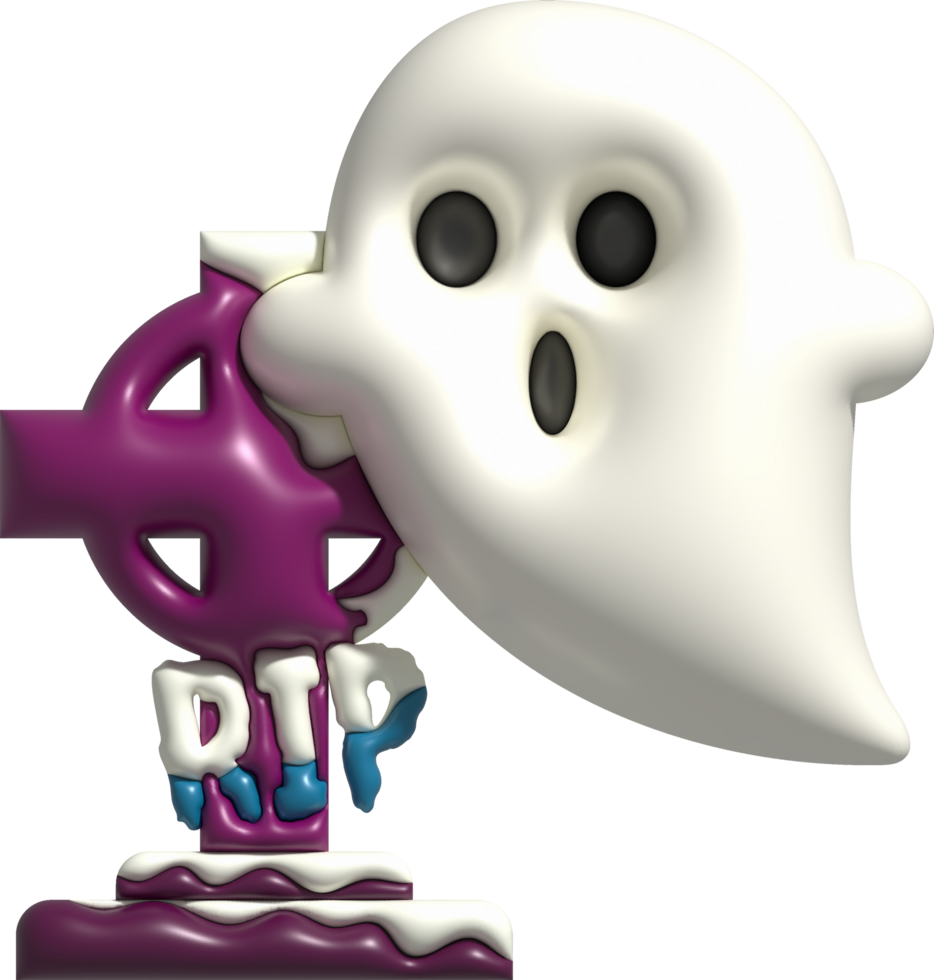 3d illustratie schattig weinig geest halloween en graf begraafplaats png