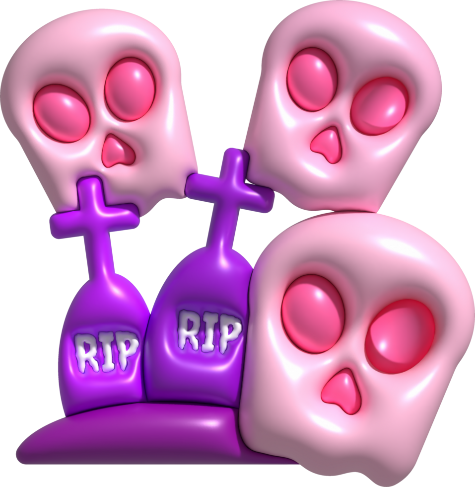 3d illustration. Devil skull face and tombstone graveyard for Halloween. png