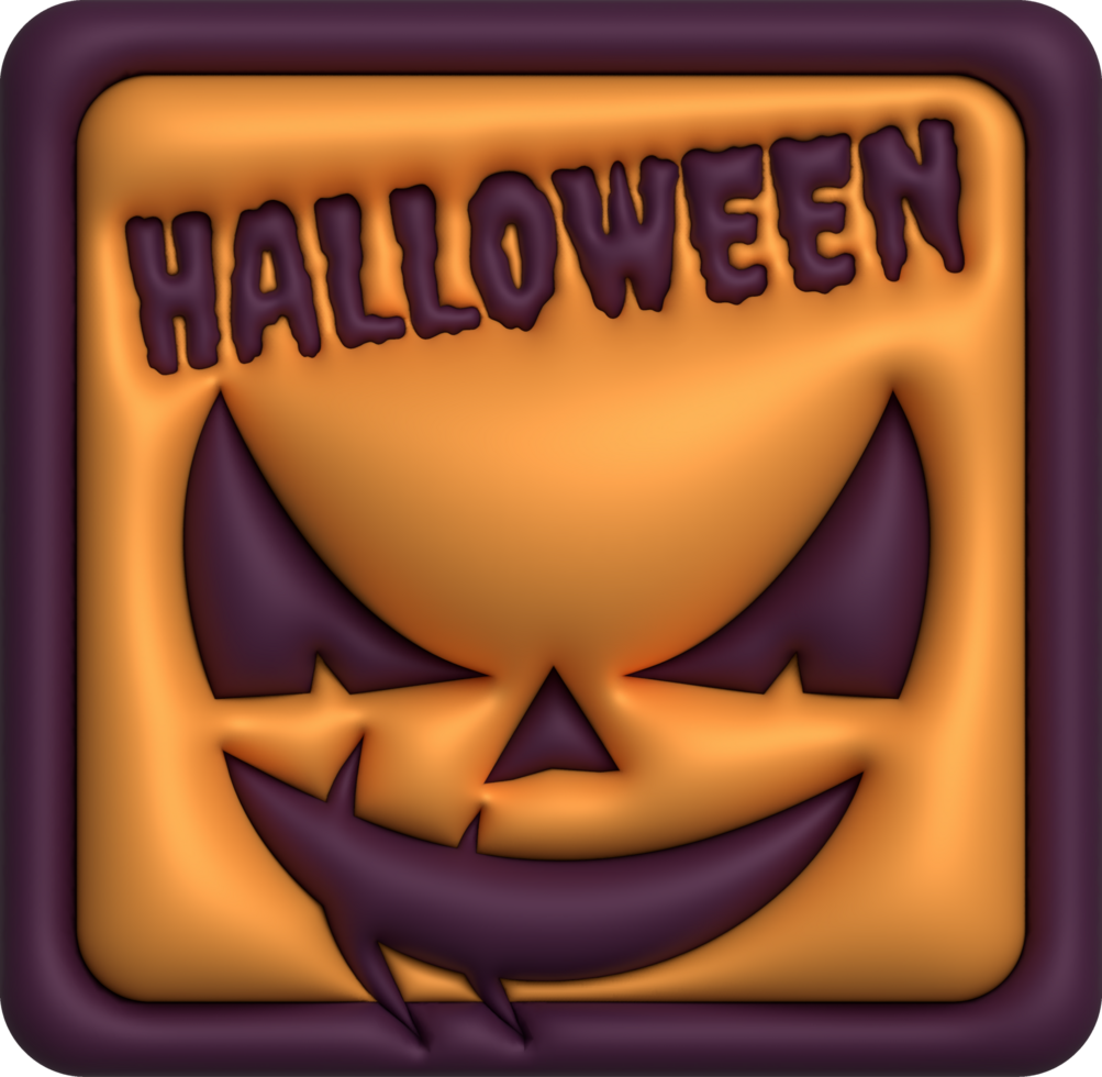 3d illustration, devil pumpkins face icon button for halloween and halloween text. png