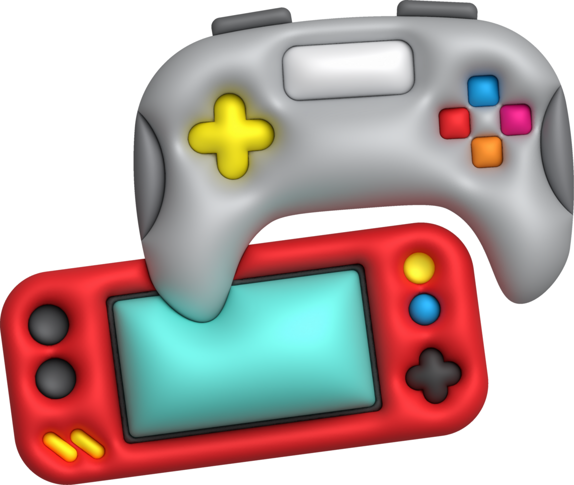 3d icon joystick gamepad game console or game controller with display screen Computer game. minimalist cartoon style png