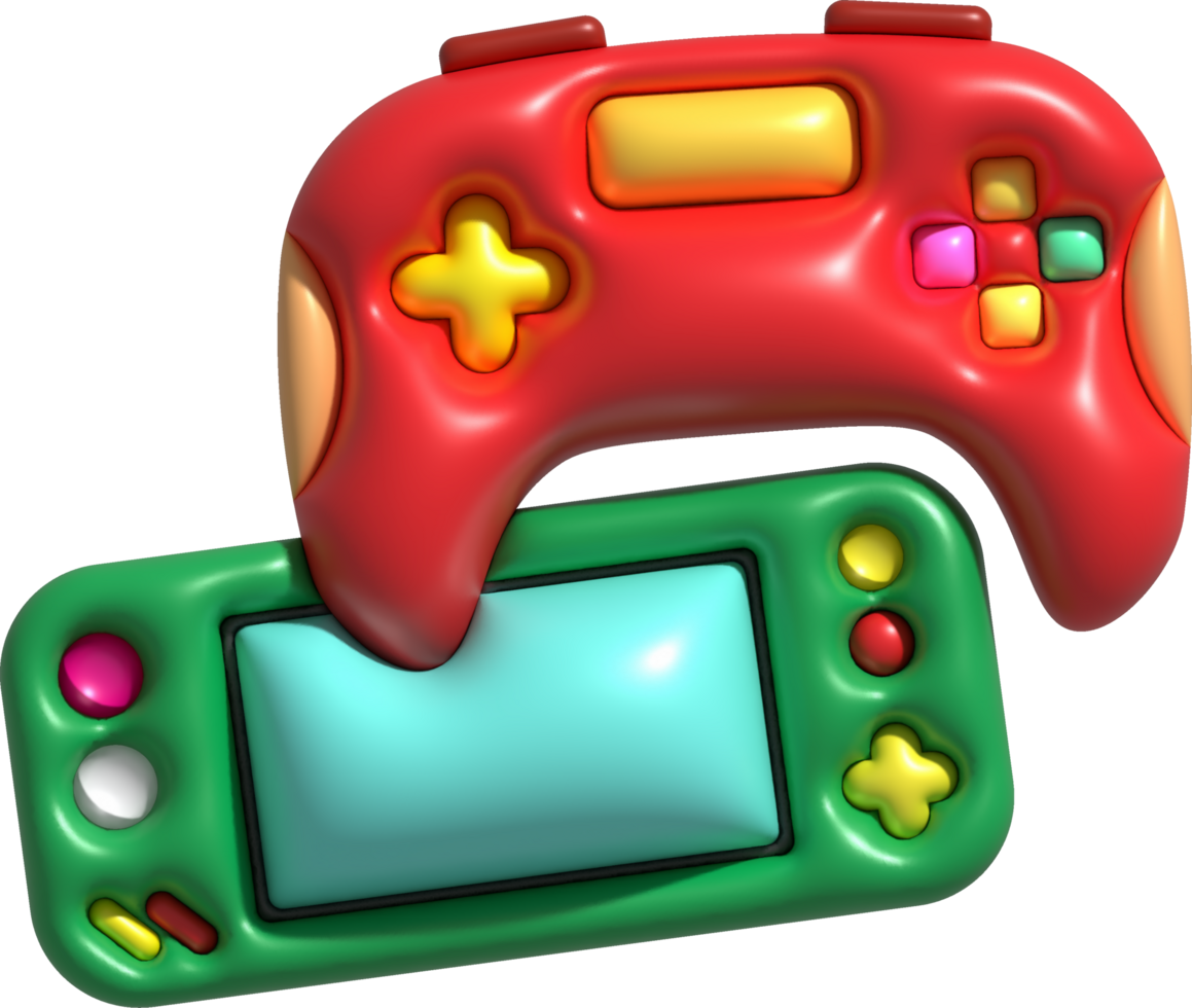 3d icono palanca de mando gamepad juego consola o juego controlador con monitor pantalla computadora juego. minimalista dibujos animados estilo png