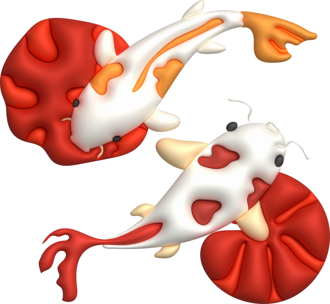 3d icon, colorful japanese koi fish and lotus leaf, minimal style icon png