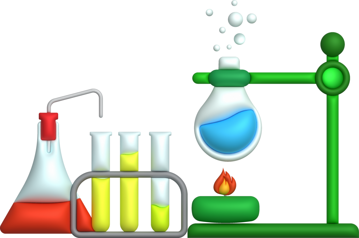 3D icon. Isolated flask or flask for chemistry. Laboratory glassware for medical or scientific education .Minimalist style icons png