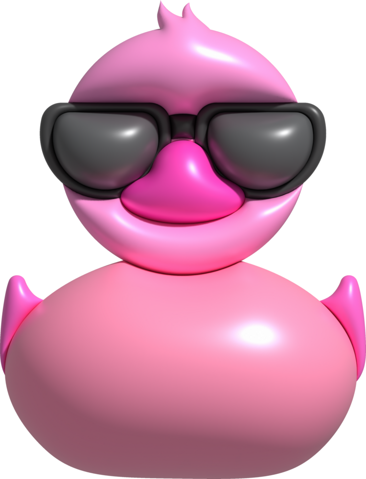 3d icon.Rubber duck wearing black glasses or ducky bath toy flat. Cute rubber floating for children. png