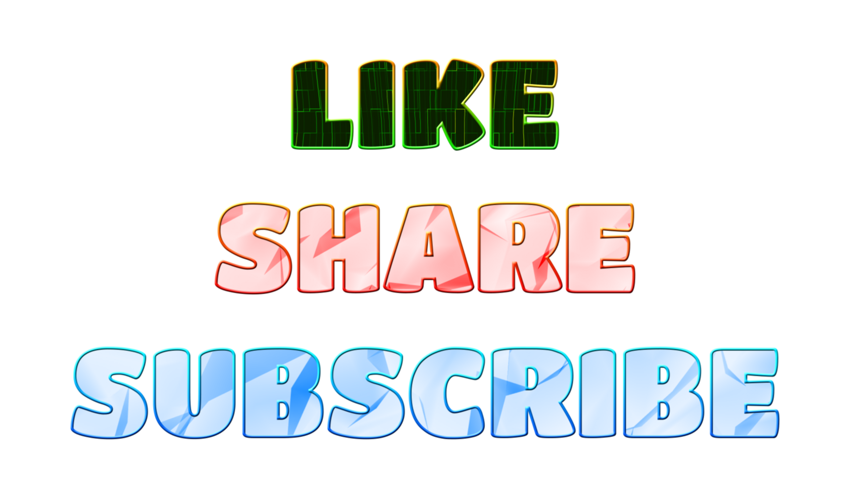 Text LIKE SHARE SUBSCRIBE 3d digital technology png