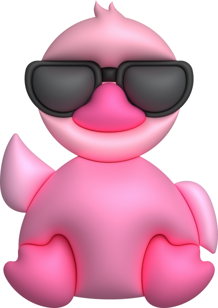 3d icon.Rubber duck wearing black glasses or ducky bath toy flat. Cute rubber floating for children. png