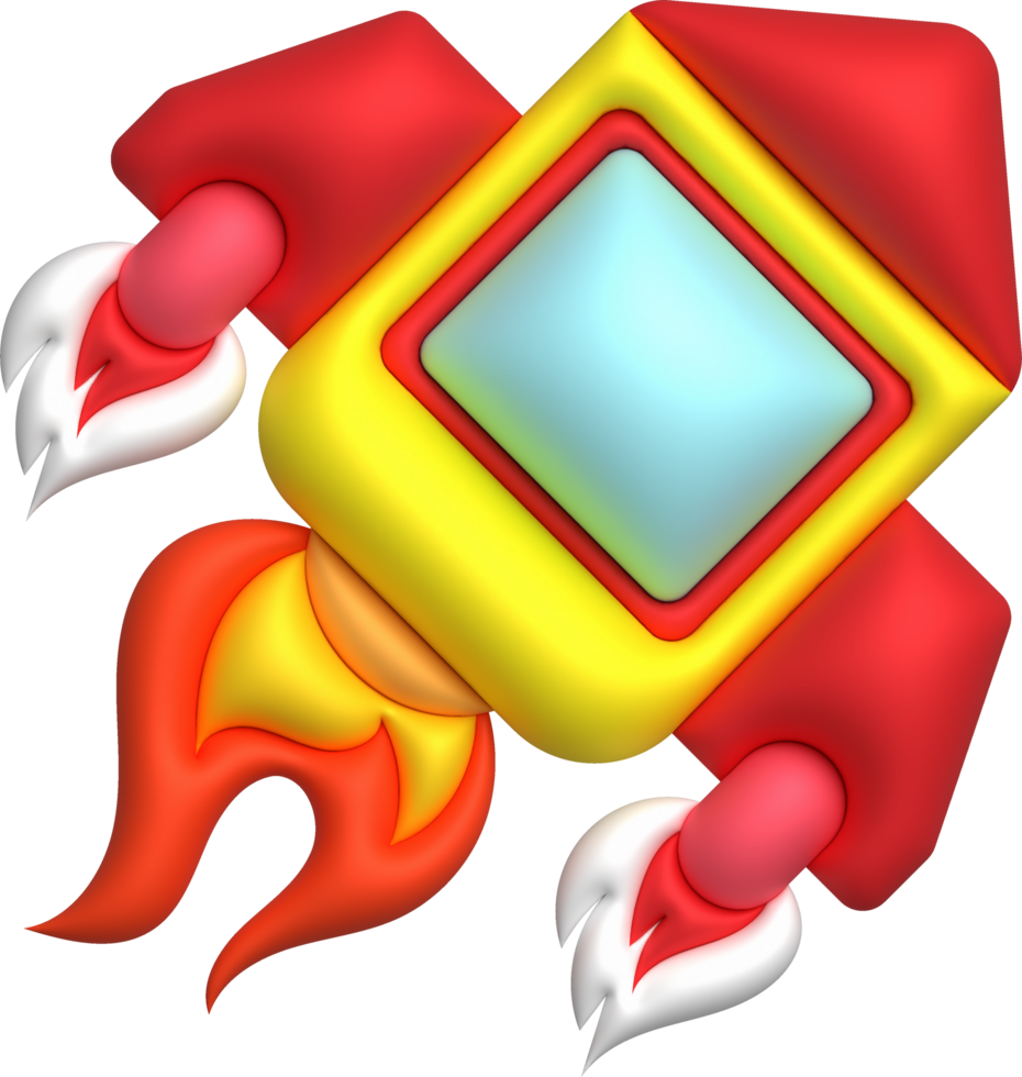 3d cartoon style minimal spaceship rocket icon. Toy rocket upswing. Startup, space, business concept. png