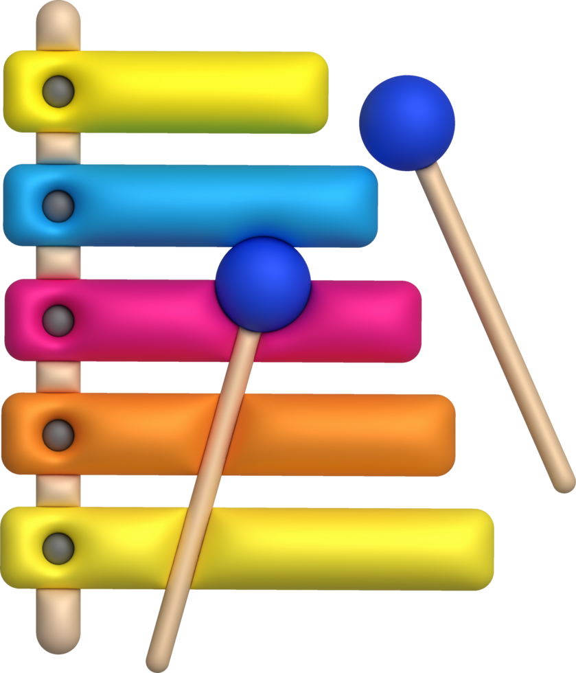 3d icon.Cute xylophone toy, music instrument for kids.Minimal style. png