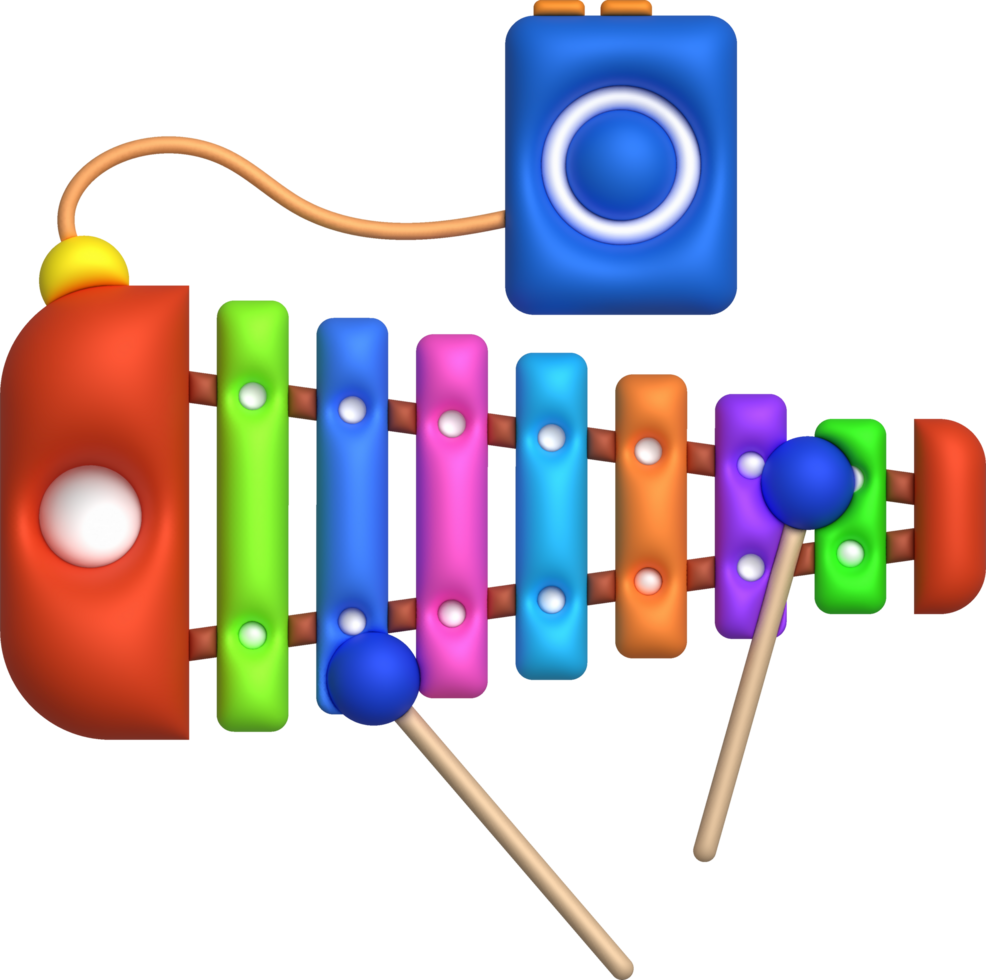 3d icon.Cute xylophone toy, music instrument for kids.Minimal style. png