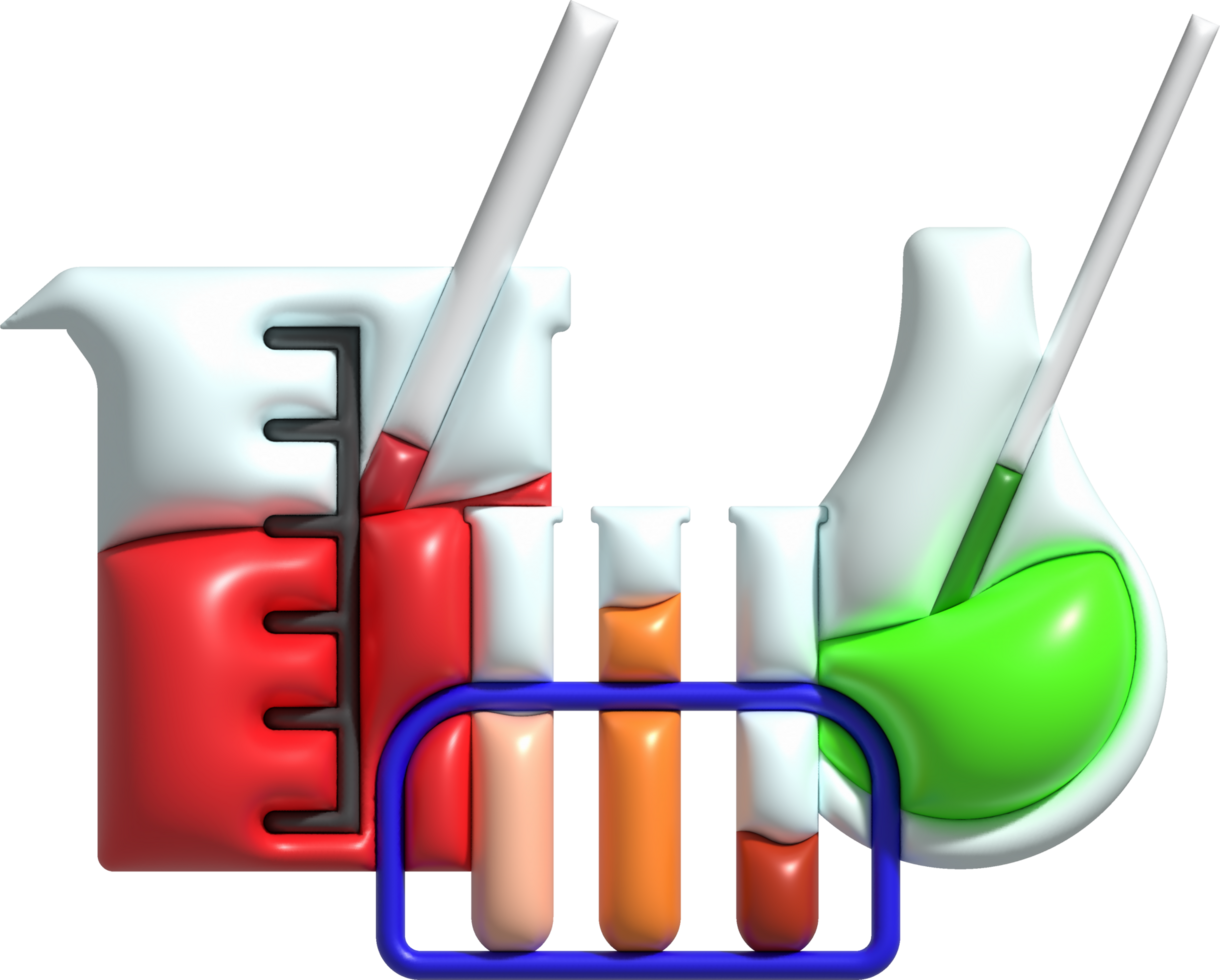 3D icon. Isolated flask or flask for chemistry. Laboratory glassware for medical or scientific education .Minimalist style icons png