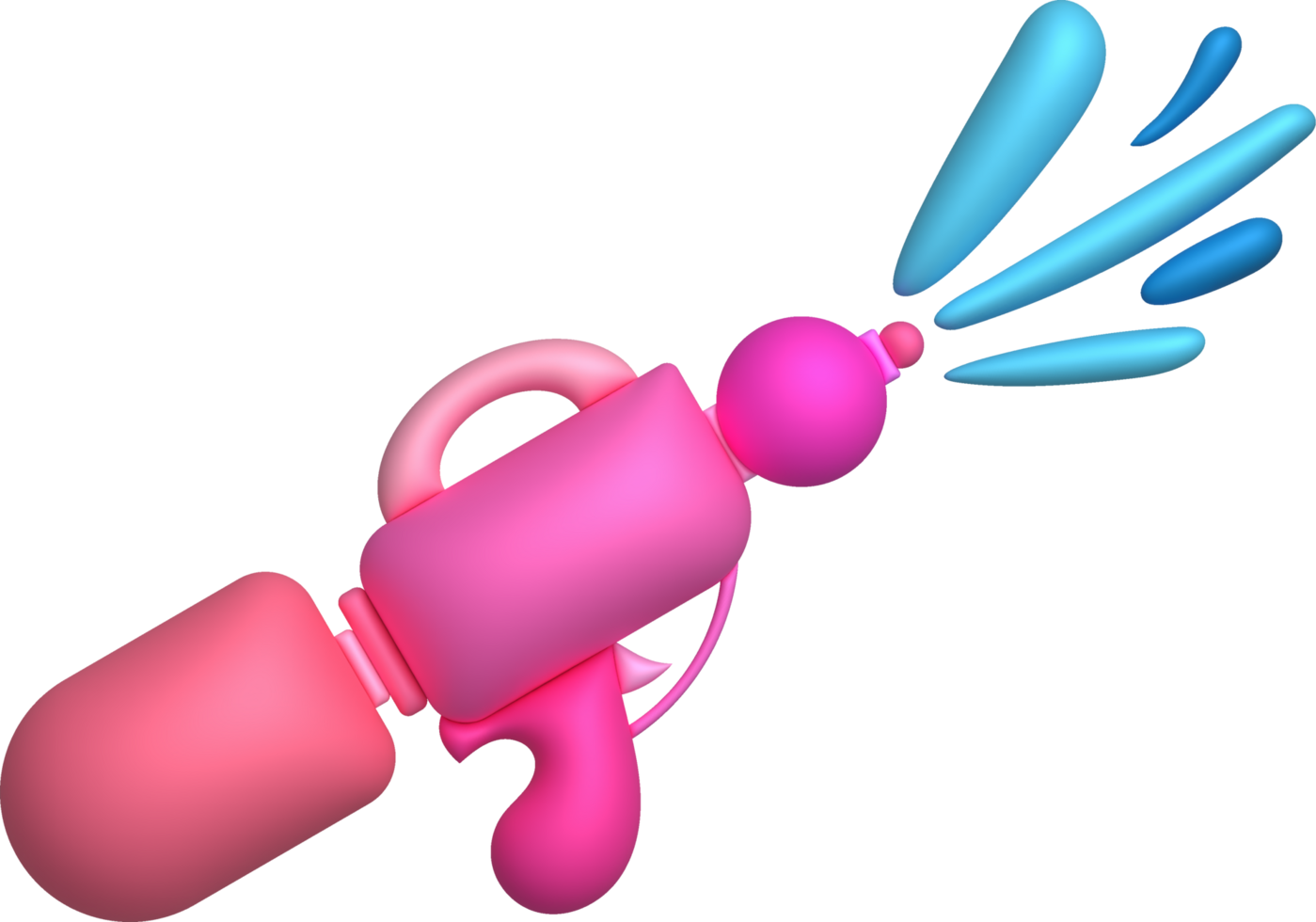 3d icon.Water gun illustration. Plastic summer toy. Colorful design for children. Gun with water splash. png