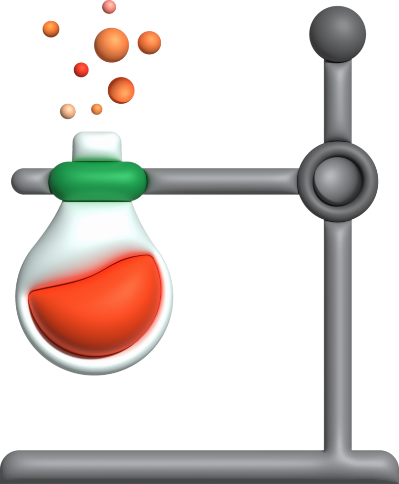 3D icon. Isolated flask or flask for chemistry. Laboratory glassware for medical or scientific education .Minimalist style icons png