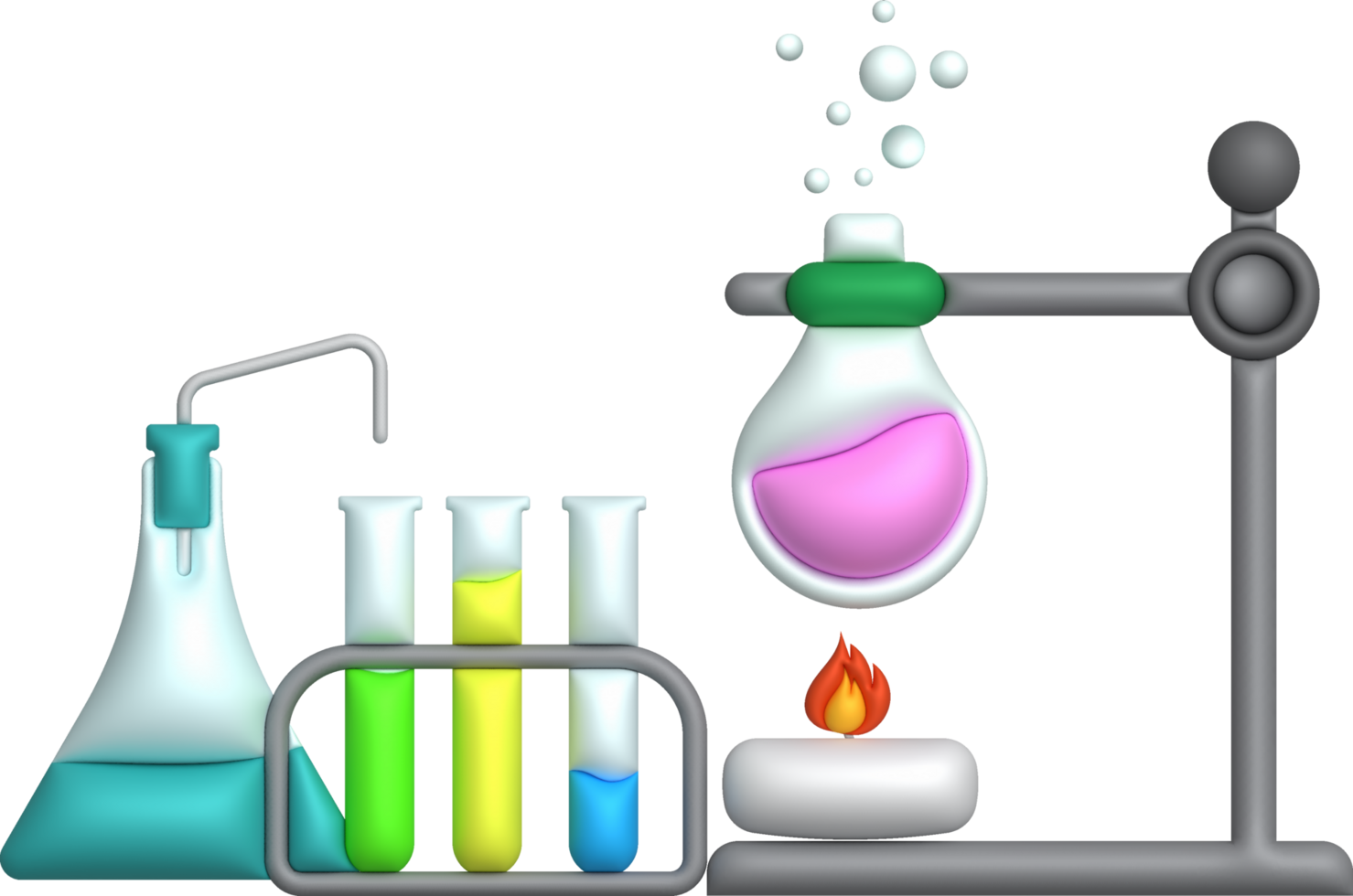 3D icon. Isolated flask or flask for chemistry. Laboratory glassware for medical or scientific education .Minimalist style icons png