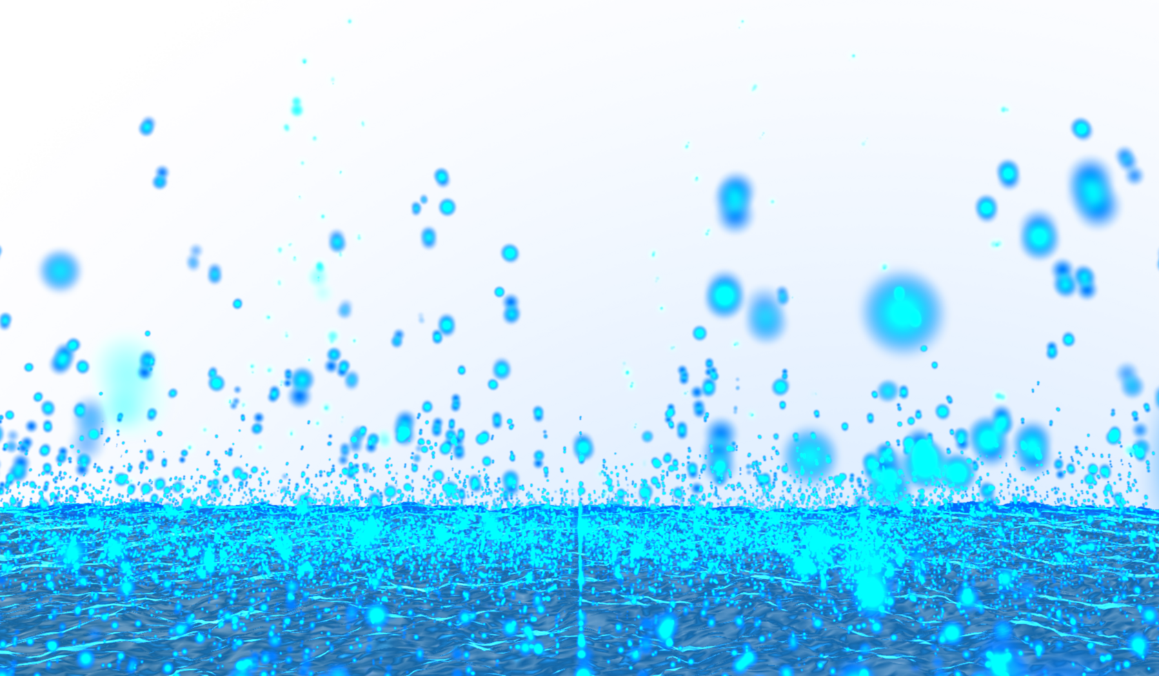 Digital technology abstract 3d blue light particles raining hits water waves png