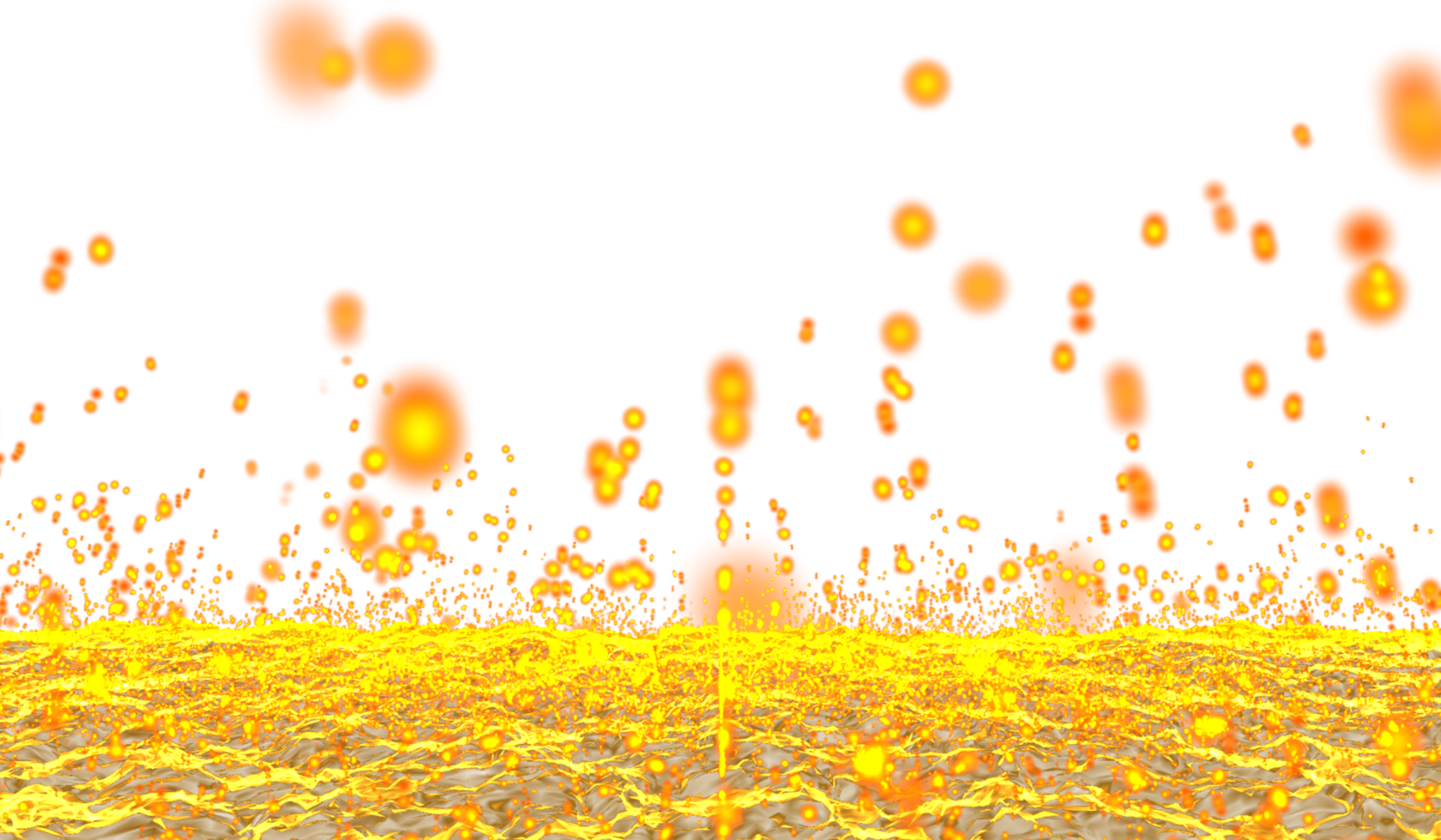 Digital technology abstract 3d orange-yellow light particles raining hits water waves png