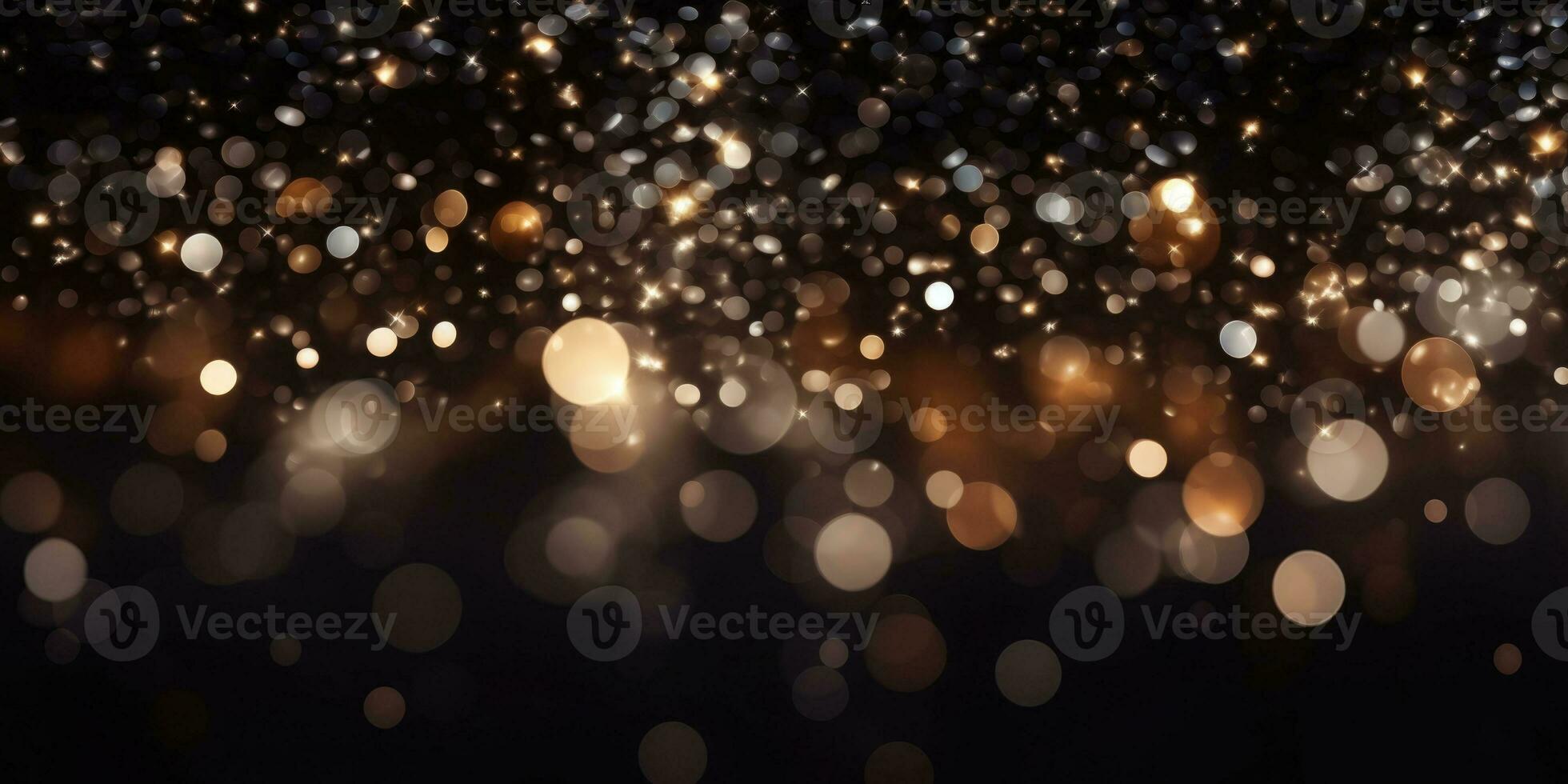 Bokeh background in black in the style of confetti like dots. Glitter and diamond dust. AI generated photo