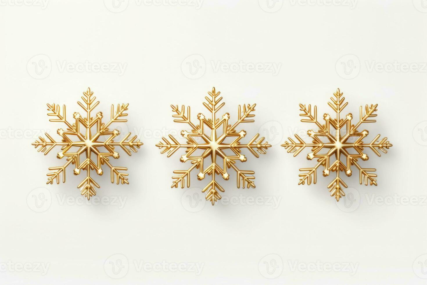 Set of gold christmas snowflakes on white background. AI generated photo