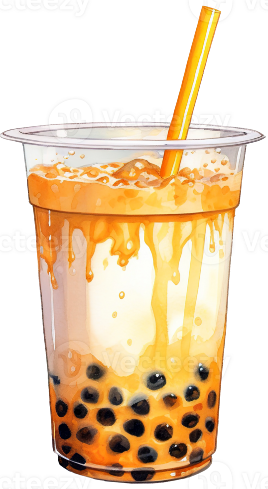 Taiwan milk tea with bubbles, Watercolor png
