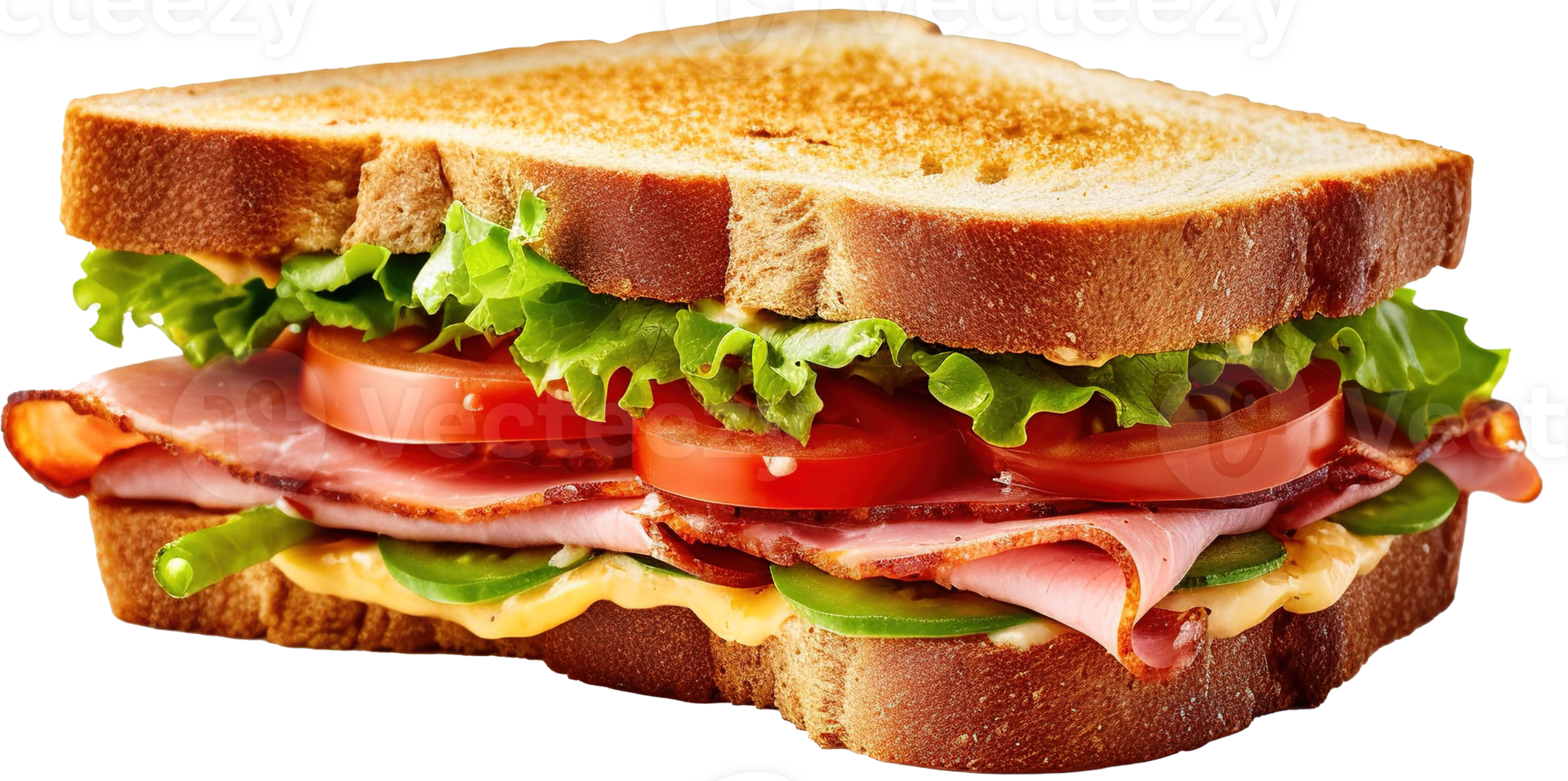 Sandwich with ham, cheese, tomato and lettuce on white background png