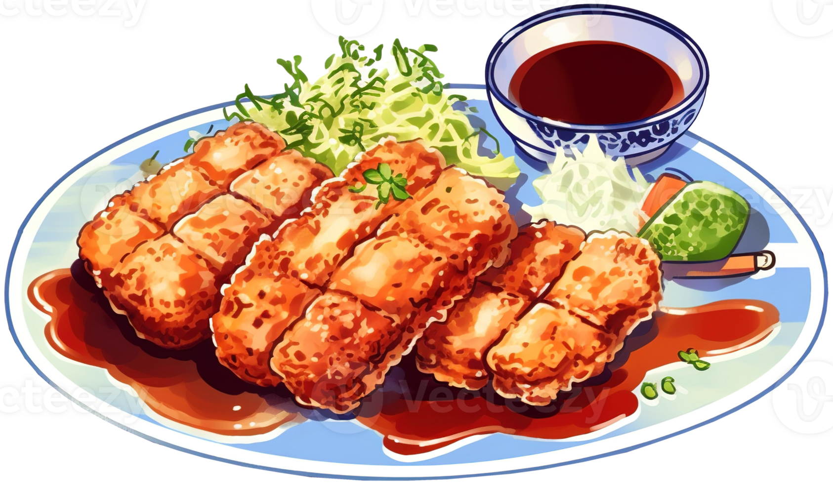 fried spring rolls on a plate with soy sauce. png