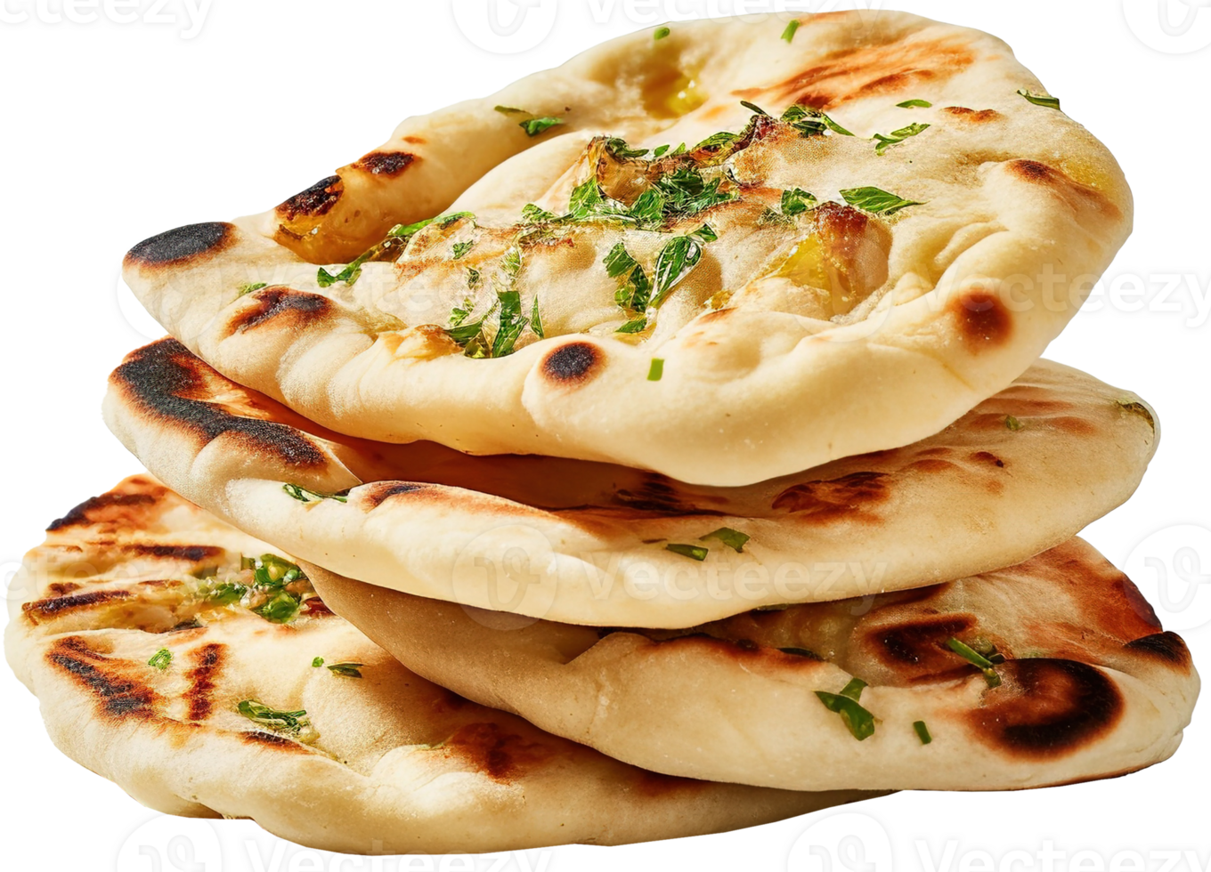 Indian naan bread with garlic and butter, Pita bread on a white background. png