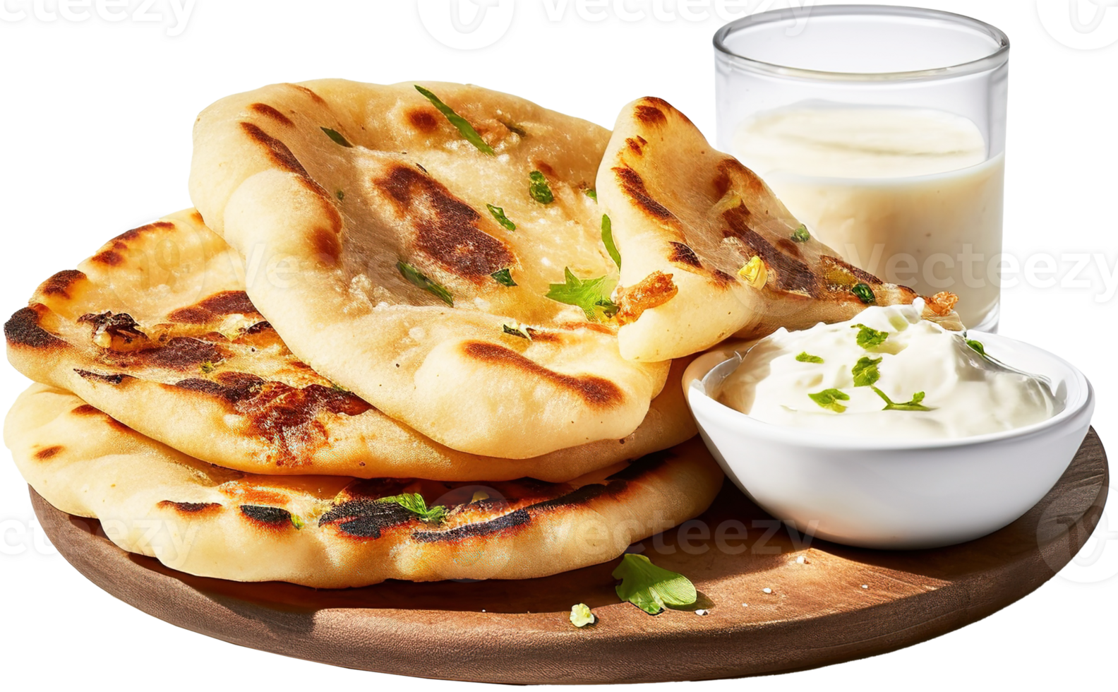 Indian naan bread with garlic and butter, Pita bread on a white background. png