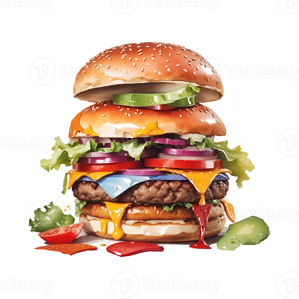 Watercolor burger vintage clipart png