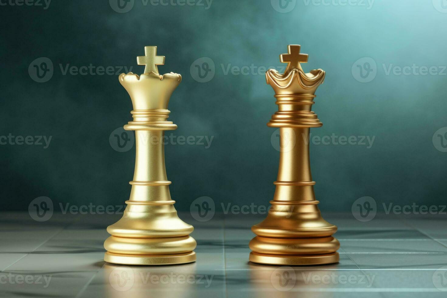 Golden king and queen chess piece. Concept for business competition and strategy. Generative AI photo