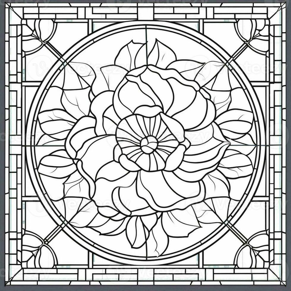 Stained Glass Flower Coloring Page photo