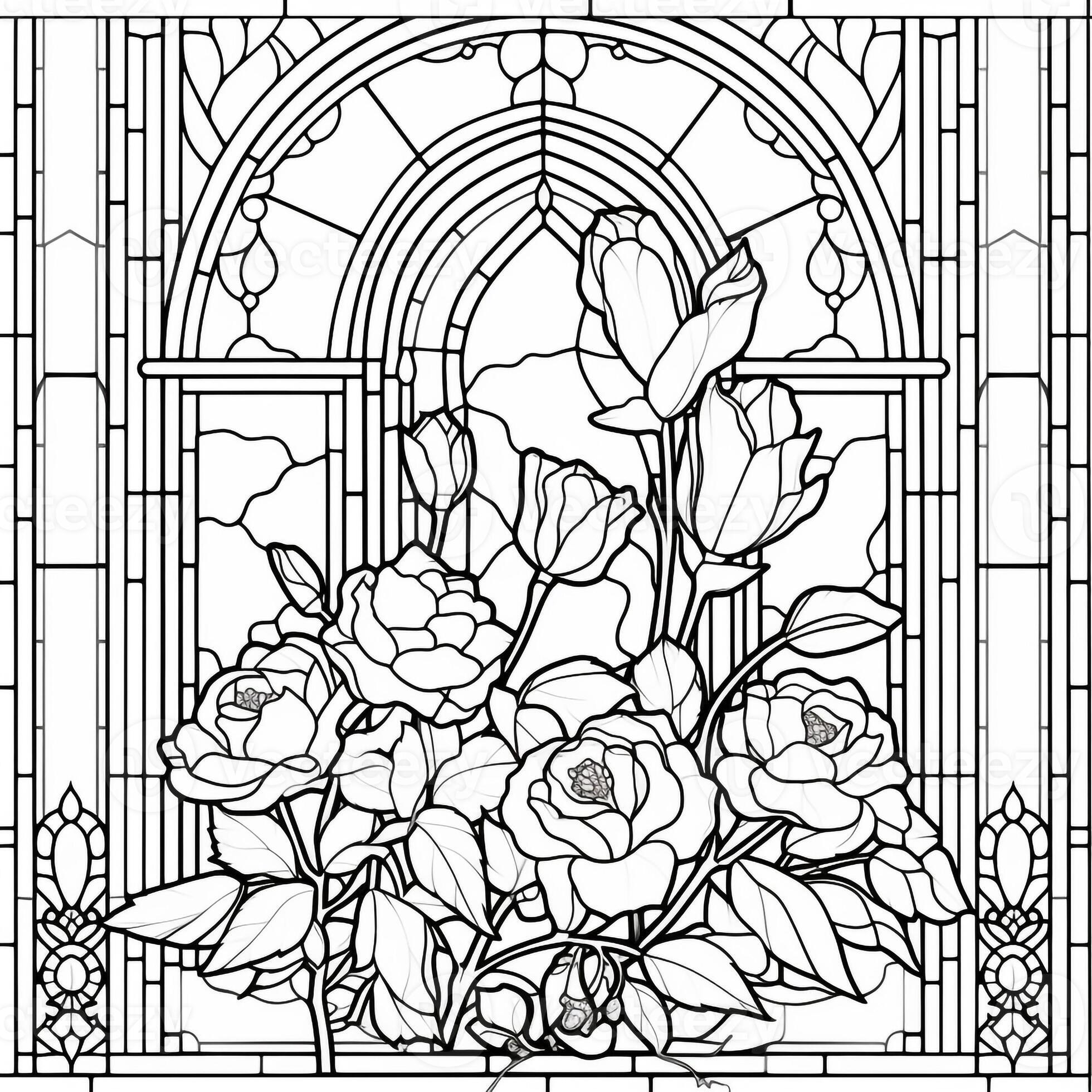 Stained Glass Flower Coloring Page 26915294 Stock Photo at Vecteezy