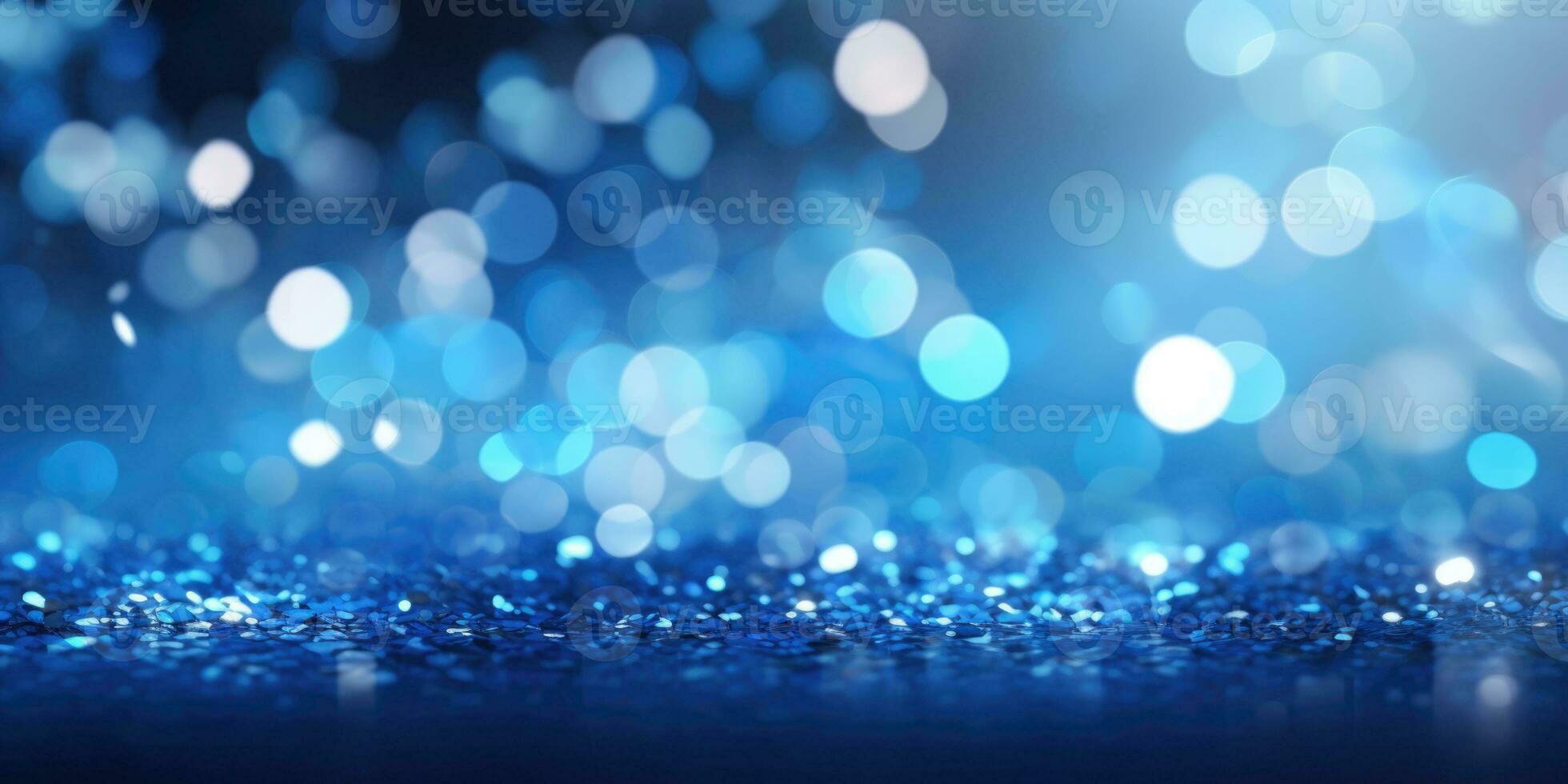 Bokeh background in blue in the style of confetti like dots. Glitter and diamond dust. AI generated photo