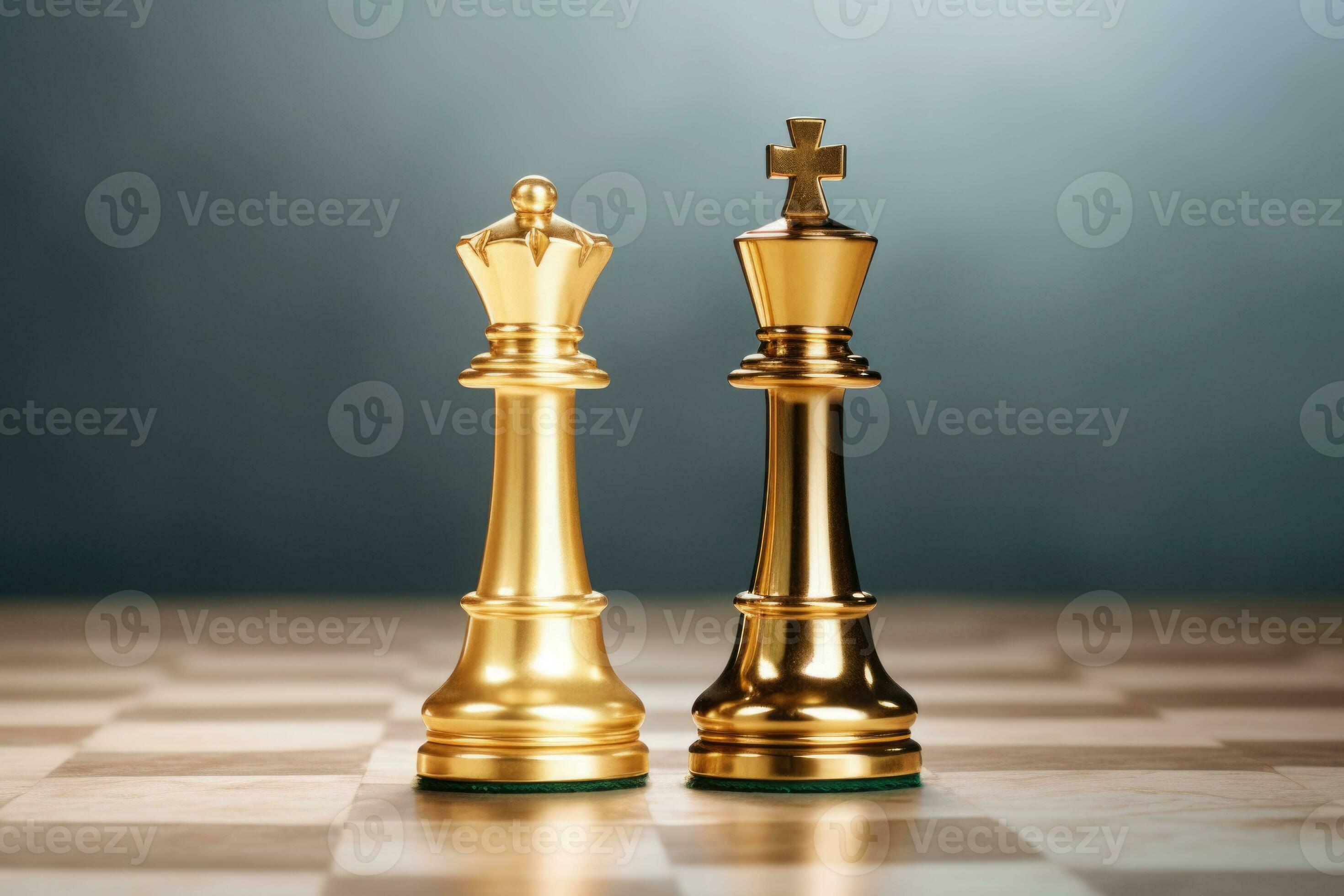 Golden King And Queen Chess Piece Concept For Business Competition