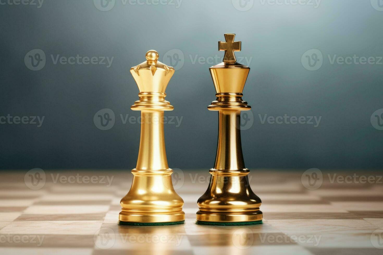 Golden king and queen chess piece. Concept for business competition and strategy. Generative AI photo