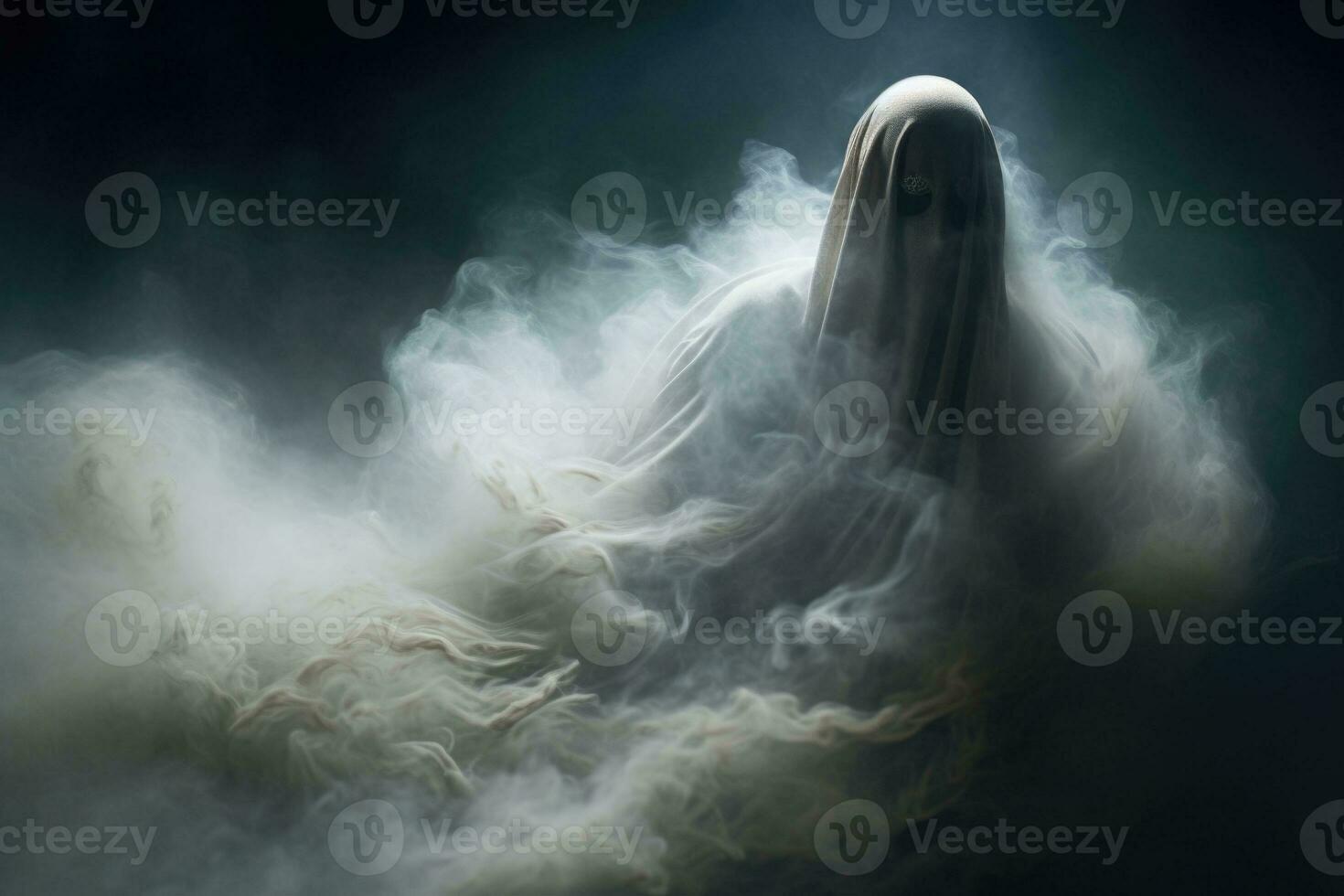 Realistic white scary ghost. AI generated photo