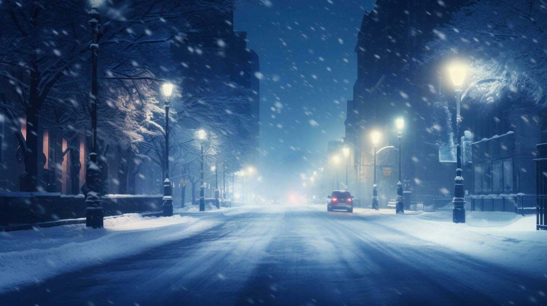 Winter snowy city background photo