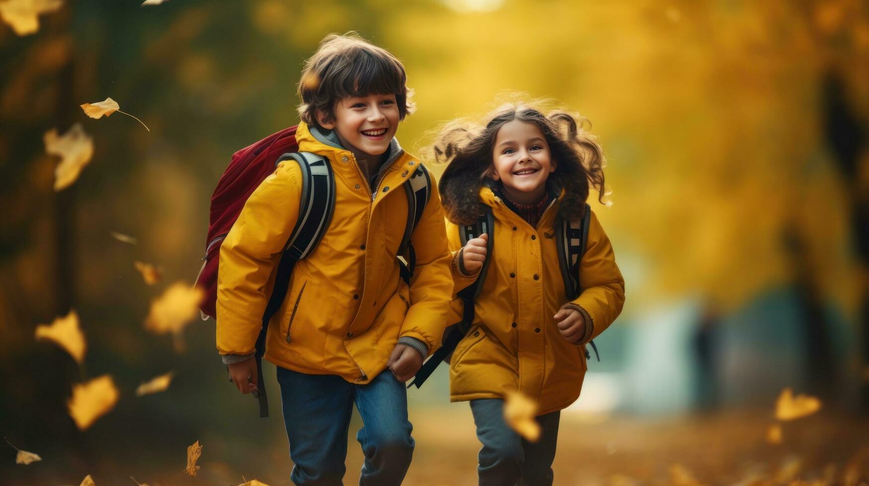 niños felices van a la escuela foto