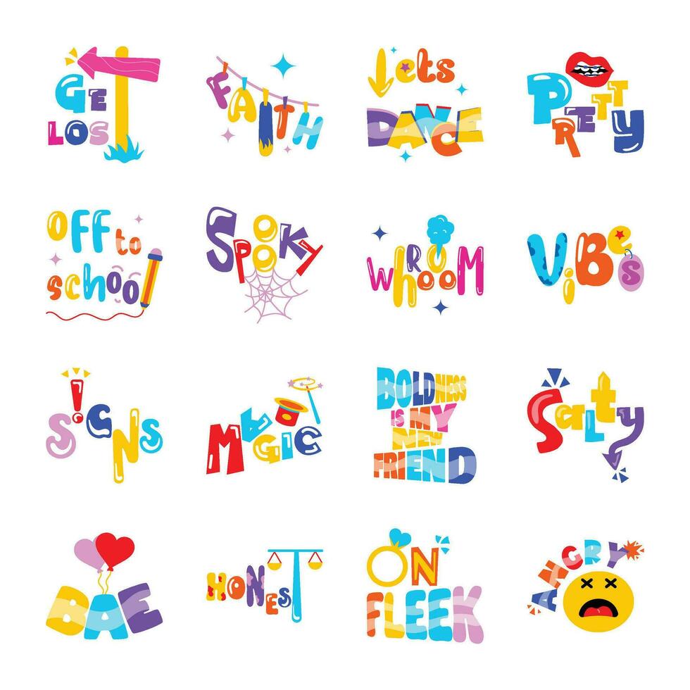 Bundle of Words Flat Stickers vector