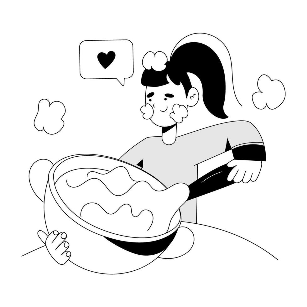 Trendy Girl Cooking vector