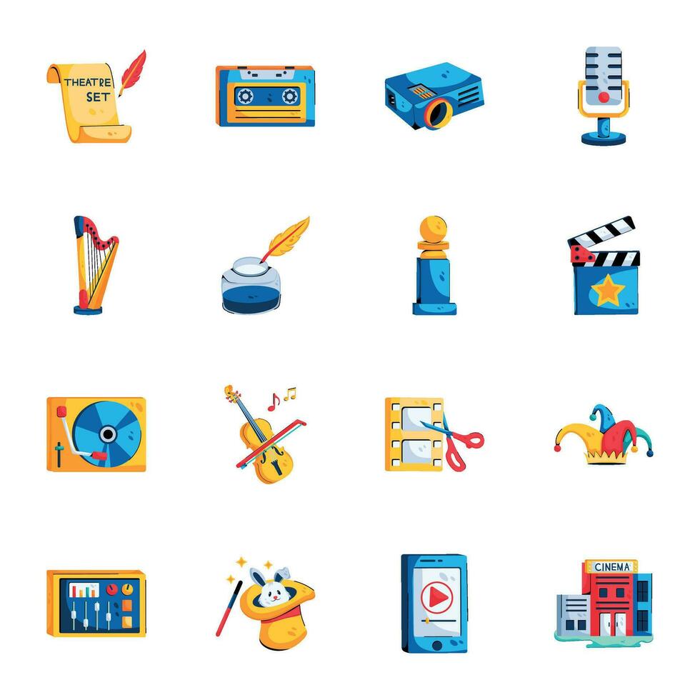 Latest Set of Cinema Equipment Flat Icons vector