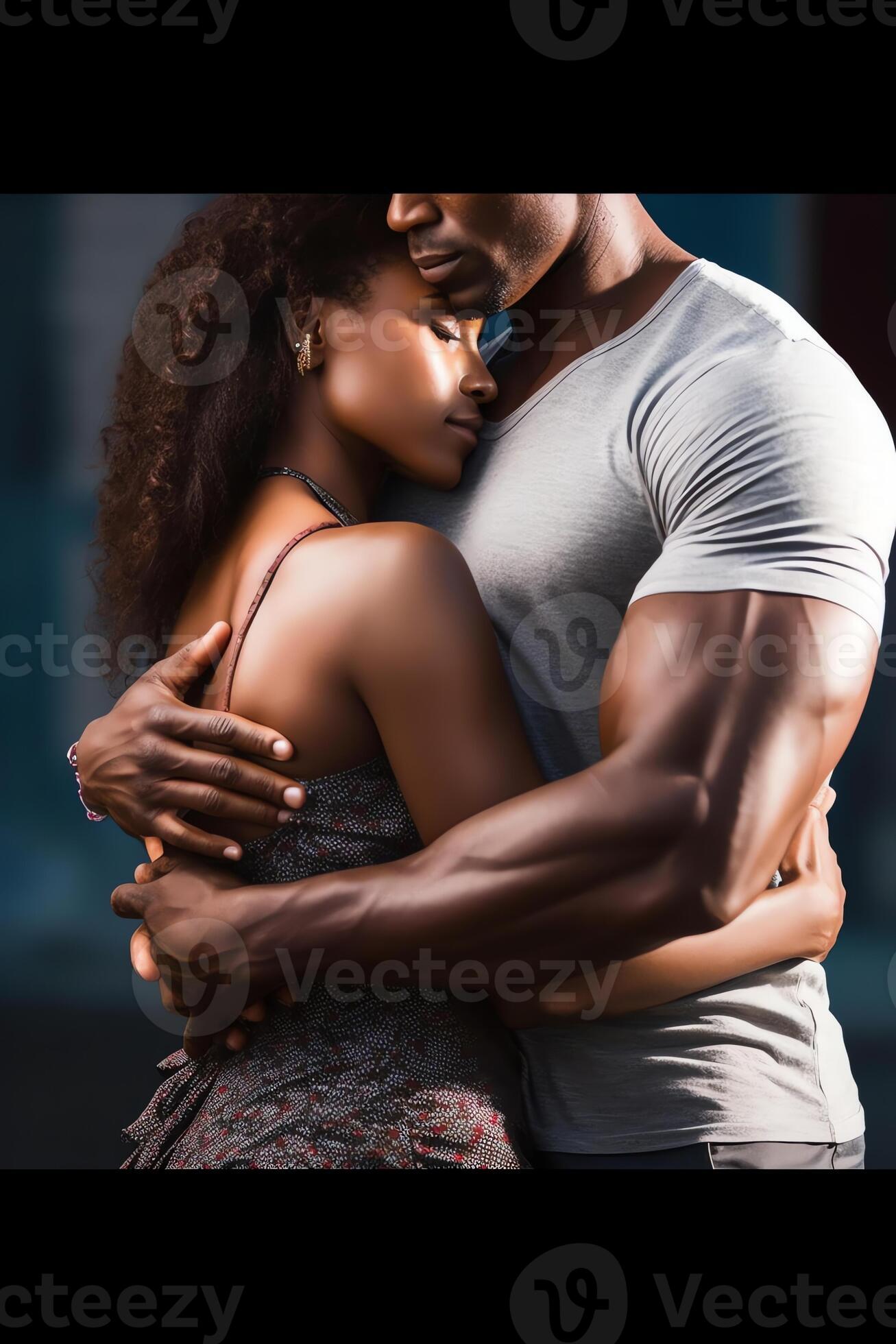 AI Generative Close up young black american wife embracing husband Portrait of woman with closed eyes man rear view Attractive affectionate couple in love romantic relationship support and gratefulnes 26917023 Stock Photo