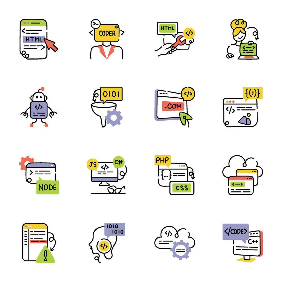 Bundle of Programming Hand Drawn Icons vector