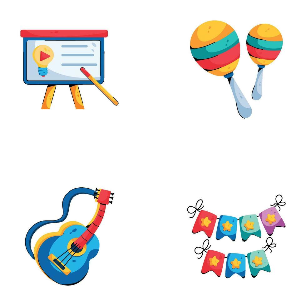 Latest Movie and Musical Instruments Flat Icons vector